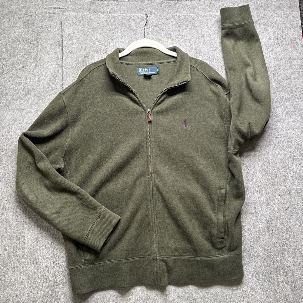 Polo Ralph Lauren Men's‎ Olive Green Full Zip Sweater Mock Neck Cotton Medium